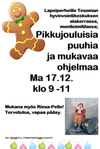 Pikkujouluisia puuhia ja Riesa-Pelle, monitoimitila Lystissä, 1.krs @ Tesoman hyvinvointikeskus | Tampere | Suomi
