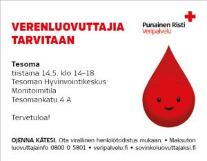 Verenluovuttajia tarvitaan, @ Tesoman hyvinvointikeskus, Monitoimitika | Tampere | Suomi