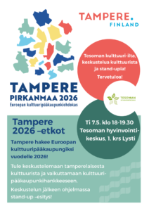 Tesoman kulttuuri-ilta, keskustelua ja stand upia @ Tesoman hyvinvointikeskus | Tampere | Suomi