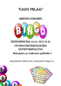 BINGO, Hyvinvointikeskus, monintoimitila Lysti 1 krs @ Tesoman hyvinvointikeskus | Tampere | Suomi