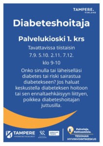 Diabeteshoitaja tavattavissa, Palvelukioski 1.krs @ tesomanhyvinvointikeskus | Tampere | Suomi