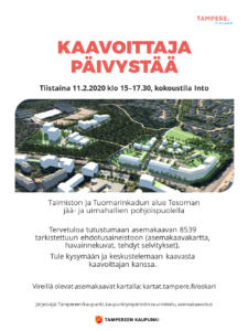 Taimiston ja Tuomarinkadun alue/Kaavoittaja päivystää Into-tilassa @ Tesoman hyvinvointikeskus 1.krs | Tampere | Suomi