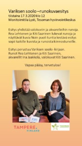 Variksen soolo-runokuvaesitys, Hyvinvointikeskus 1.krs, Monitoimitila Lysti @ Tesoman hyvinvointikeskus | Tampere | Suomi