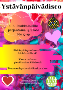 Ystävänpäivädisco hyvinvointikeskuksella @ Tesoman hyvinvointikeskus | Tampere | Suomi