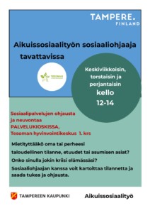 Sosiaaliohjaaja tavattavissa Palvelukioskissa 1.krs @ Tesoman hyvinvointikeskus | Tampere | Suomi