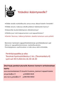 Ystäväksi ikääntyneelle, Munnon Kammarin perehdytyskurssi, Lysti-minitoimitila, 1. krs @ Tesoman hyvinvointikeskus | Tampere | Suomi
