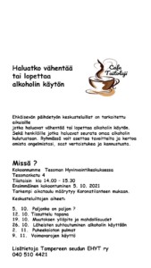 Haluatko vähentää tai lopettaa alkoholinkäytön/ Ehyt ry @ Tesoman hyvinvointikeskus/ yhteisökahvila | Tampere | Suomi