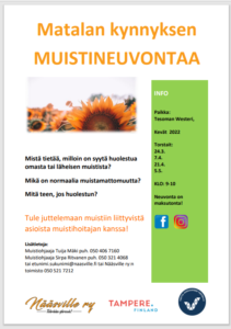Matalan kynnyksen muistineuvontaa, Hyvinvointikeskus 1.krs @ Tesoman hyvinvointikeskus | Tampere | Suomi