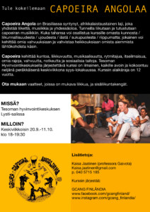 Capoeira angola-kurssi ( 4 x), maksuton, Lysti-sali 1.krs @ Tesoman hyvinvointikeskus | Tampere | Pirkanmaa | Suomi
